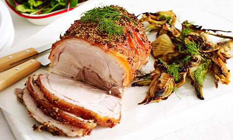 Fennel and garlic barbecued roast pork
